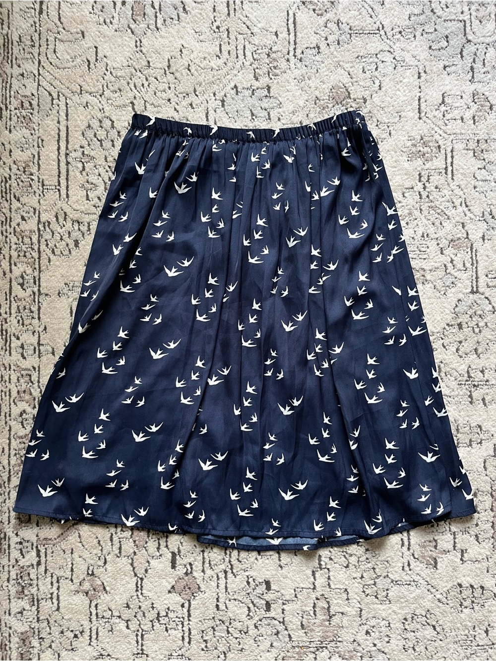 Gap White Bird Print Navy Elastic Waist Skirt Size S